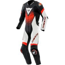 Tuta in pelle perforata Laguna Seca 6 - Uomo - Nero/bianco/rosso-fluo