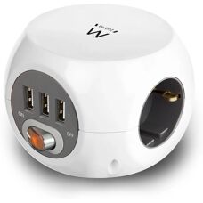 Ewent EW3939 Extensão - 3 tomadas, USB 5V 2A, 1,5 m, Branco