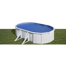 Piscine ovale GRE avec cadre en acier - 14550 L - Bleu & Blanc - Publicité