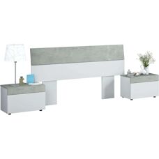 Duehome Cabecero con Mesitas - Blanco Artik y Gris Cemento - Cabecero con Mesitas