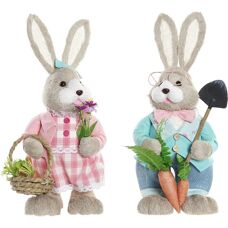 Figura Decorativa DKD Home Decor Azul Rosa Marrón - Conejo