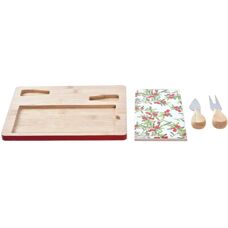 DKD Home Decor Bloemen Rood Wit Bamboe Gres Serveer Set