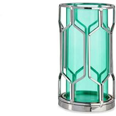 Gift Decor Porte-bougies Argent et Bleu Métal Verre