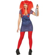 Lacey Wigs Blau/Schwarz Böse Puppe Kostüm M - Kostüm