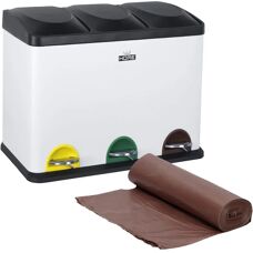 Wellhome Eco-Recycling Bin - 45L, 3 Compartments, 20 Bags