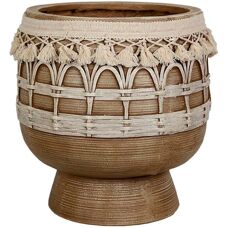Romimex Resina Beige con Frange Vaso - Decorativo Rotondo