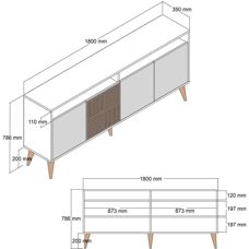 MUEBLES Kailua B105 - Crème, Nuez, 180x35cm - Buffet - Publicité