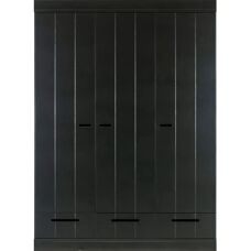 WOOOD Connect 3-dørs garderobe - Svart, Furu, 140x195x53cm