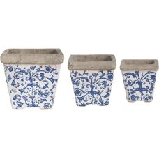 Esschert Design AC01 Bloempot - Blauw & Wit - Set van 3