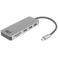 ACT Merk USB-C Hub & Kaartlezer - Grijs - 3 USB-A, 1 USB-C - 55W PD
