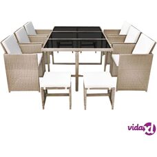 MAISONCHIC Gartentisch-Set - Beige - Tisch, Stühle & Kissen
