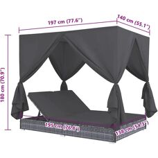 VidaXL Lit Extérieur - Double, Réglable, Résistant aux Intempéries, Gris - Publicité