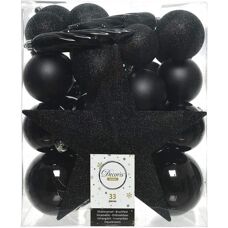 Decoris Schwarze Weihnachtsbaum Schmuck - 33 Zubehörteile
