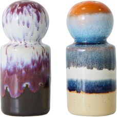 HKliving Set sale e pepe in ceramica smaltata con smalto reattivo - Vintage anni 70 - Multicolore
