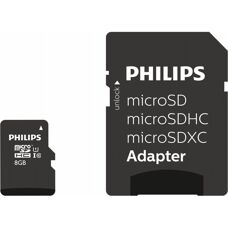 Carte mémoire MicroSDHC Philips 8GB Classe 10 UHS-I - Noir, Blanc
