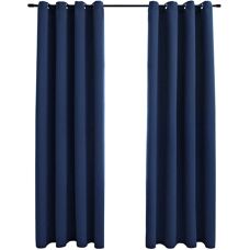 vidaXL 2x Blackout Gardiner med Metalringen Blå - Gardiner