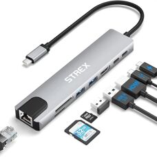 Strex 8-in-1 USB C Hub - Docking Station - 4K HDMI - Ethernet - Micro SD - Laptop