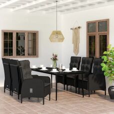 Maisonchic Garten Esstisch-Set - 7 Teile, Schwarz, Kissen