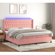 MAISON CHIC Pink Velvet Bett mit Matratze & LED - Bett