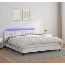 Maisonchic Weißes Lederbett mit Matratze & LED - Bett Typ