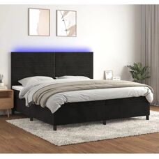 Maisonchic Schwarzes Samtbett mit LED - 200x200 cm - Bett