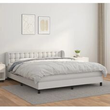 Lit capitonné en cuir synthétique blanc - Soutien moyen