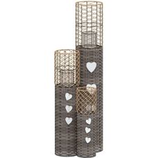 vidaXL Kerzenhalter 3 stk Grau Korb - Candle Holders
