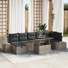 Generic - 8-Piece Garden Sofa Set Grey Rattan - Outdoor
