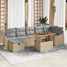 Generic - 8-Piece Beige Rattan - Beige - Gartensofa-Set