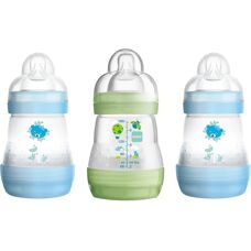 MAM Blue 160ml Anti-Colic Self Sterilising Baby Bottle - Pack of 3