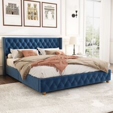 REDOM - Letto imbottito 160x200 - Velvet blue - Bed