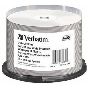 Verbatim DataLifePlus 4.7GB DVD-R - DVD-R - Waterproof Printable - 50 pcs Verbatim DataLifePlus 4.7GB DVD-R - DVD-R - Waterproof Printable - 50 pcs