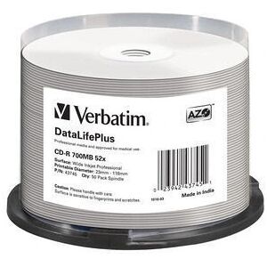 Verbatim DataLifePlus 700MB CD-R 52x - White - Inkjet Printable - Data Storage Verbatim DataLifePlus 700MB CD-R 52x - White - Inkjet Printable - Data Storage