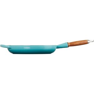 Le Creuset Cast Iron Signature Frying Pan - 28cm Teal with Wooden Handle Le Creuset Cast Iron Signature Frying Pan - 28cm Teal with Wooden Handle