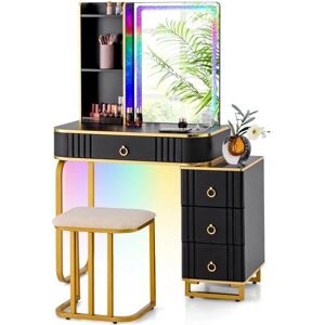 Conjunto de Tocador con Luces LED y Almacenamiento - Negro/Blanco Conjunto de Tocador con Luces LED y Almacenamiento - Negro/Blanco