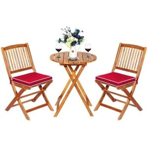 Costway Conjunto de Mesa y Sillas Plegables para Exteriores - Madera de Acacia Duradera - Rojo Costway Conjunto de Mesa y Sillas Plegables para Exteriores - Madera de Acacia Duradera - Rojo