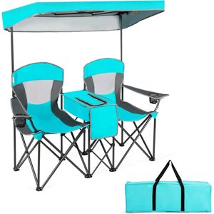 Silla de Camping Costway para 2 Personas con Toldo Ajustable - Azul Silla de Camping Costway para 2 Personas con Toldo Ajustable - Azul