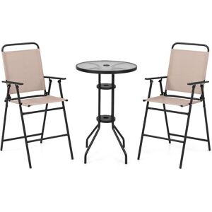 Conjunto de Muebles de Jardín Costway - 2 Sillas Plegables y Mesa Redonda de Vidrio - Beige Conjunto de Muebles de Jardín Costway - 2 Sillas Plegables y Mesa Redonda de Vidrio - Beige