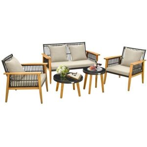 Conjunto de Muebles de Jardín Costway - 5 Piezas con Sofá, 2 Sillas y 2 Mesas Conjunto de Muebles de Jardín Costway - 5 Piezas con Sofá, 2 Sillas y 2 Mesas