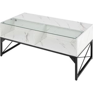 Costway - LED Faux Marble Glass - White Frame - Table basse - Publicité Costway - LED Faux Marble Glass - White Frame - Table basse - Publicité
