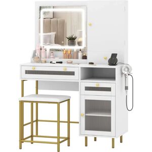 Costway - Makeuptafel - LED-spog - Opladningsstation Costway - Makeuptafel - LED-spog - Opladningsstation