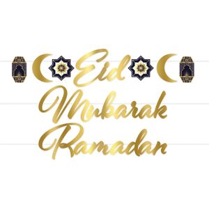 JADEO Eid Mubarak Banner - 182cm Gilded Cardboard Decoration JADEO Eid Mubarak Banner - 182cm Gilded Cardboard Decoration