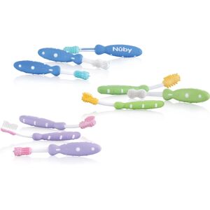 Conjunto de 3 escovas de dentes para bebê Nuby - Limpador de gengiva de borracha, Massageador de gengiva, Escova de dentes real Conjunto de 3 escovas de dentes para bebê Nuby - Limpador de gengiva de borracha, Massageador de gengiva, Escova de dentes real