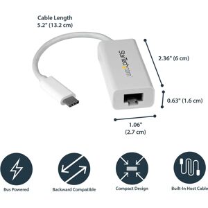 StarTech.com USB-C to Gigabit Ethernet Adapter - White - 5000 Mbit/s StarTech.com USB-C to Gigabit Ethernet Adapter - White - 5000 Mbit/s