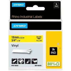 Dymo Vinyl Label Tape - 19mm x 5.5m - Black on Yellow - Industrial Dymo Vinyl Label Tape - 19mm x 5.5m - Black on Yellow - Industrial