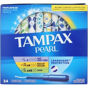 Tampons Tampax Pearl Paquet Triple, Sans Parfum, 34 unités - Publicité Tampons Tampax Pearl Paquet Triple, Sans Parfum, 34 unités - Publicité