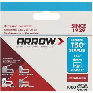 Arrow Stainless Steel T50 Staples - 6mm - Box 1000 Arrow Stainless Steel T50 Staples - 6mm - Box 1000