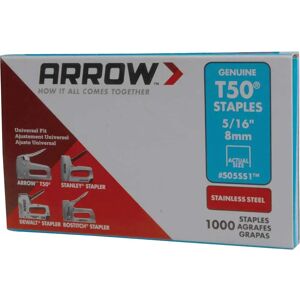 Arrow Stainless Steel Staples 8mm - T50 Staples - Box 1000 Arrow Stainless Steel Staples 8mm - T50 Staples - Box 1000