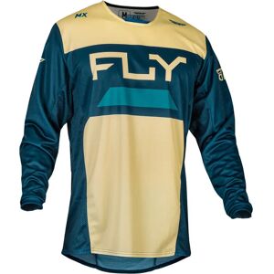 Fly Racing Kinetic Reload 2024 - Maillot de MX Bleu Beige - Publicité Fly Racing Kinetic Reload 2024 - Maillot de MX Bleu Beige - Publicité