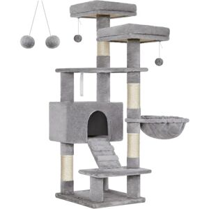 Feandrea Large Grey Cat Tree Tower with Hammock & Pompoms - Cat Tree Feandrea Large Grey Cat Tree Tower with Hammock & Pompoms - Cat Tree